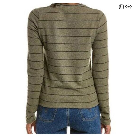 VINCE $145 Striped Top long sleeve olive green womens small - Picture 9 of 9